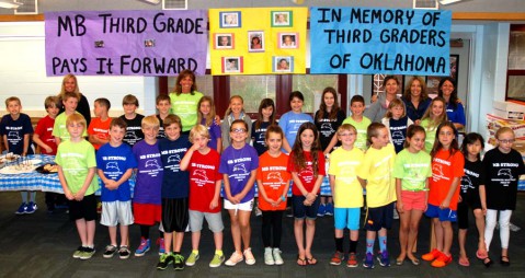 Teachers Donna O’Neil, Chrisanthi Finn, Class Moms and the entire Third grade class Pay It Forward by holding a bake sale for the seven third grade students lost in the Oklahoma tornadoes, raising over $600.