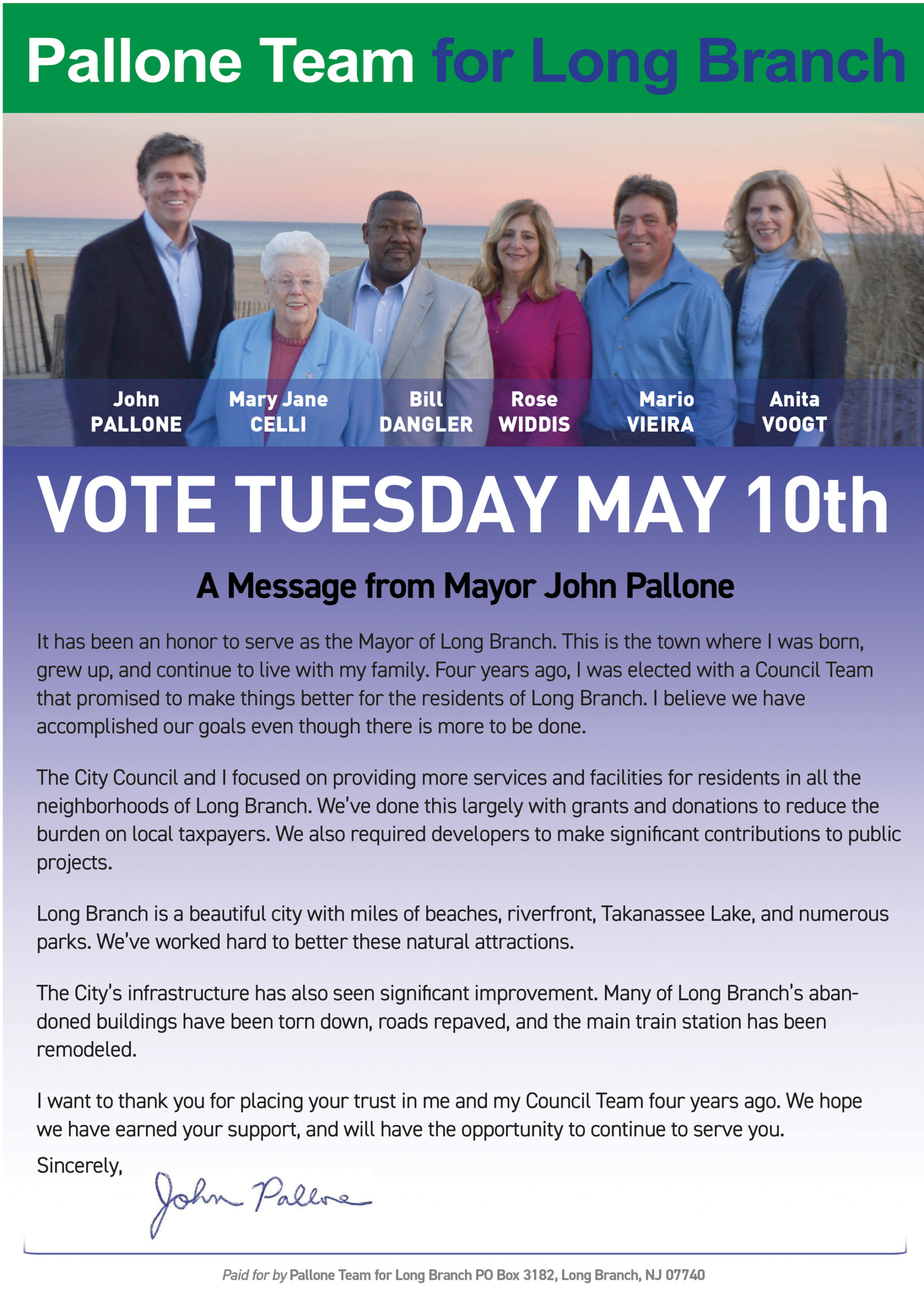 Pallone Team for Long Branch – A Message From Mayor John Pallone – The 